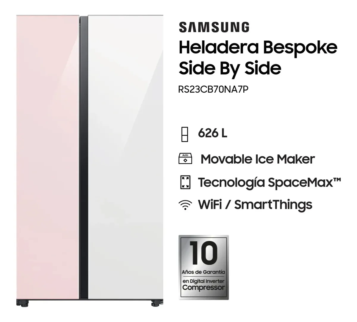 Heladera Samsung RS23CB70NA7PBG Inverter Side By Side Pink/White