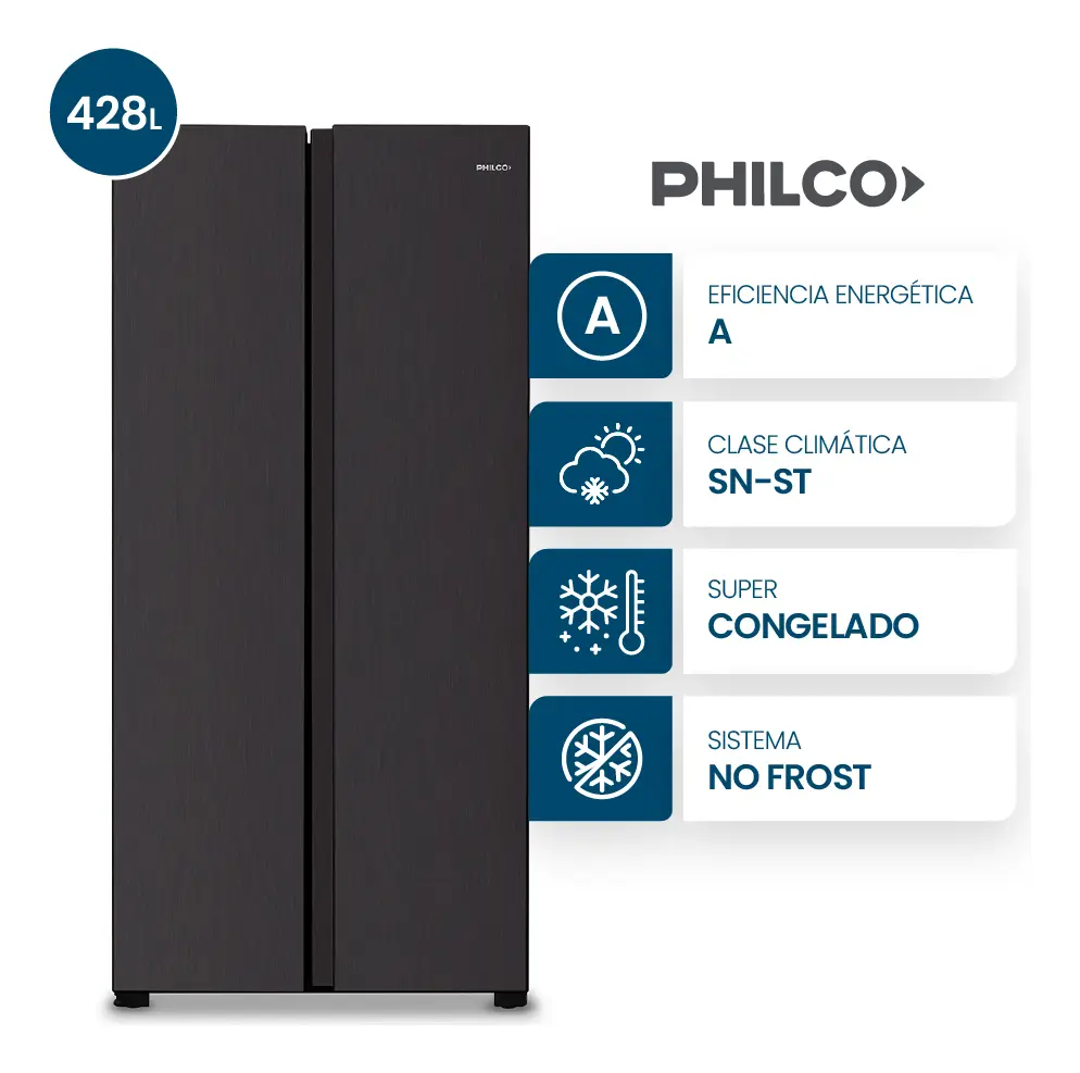Heladera Philco Side by Side No Frost 428L Negra PHSB450N