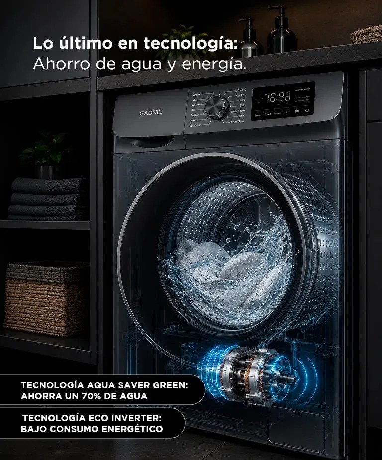 Lavarropas Automatico Gadnic Carga Frontal 75 Kg Motor Inverter 1200 Rpm 14 Programas Clase Energetica A Ultra Slim Design detalle 2