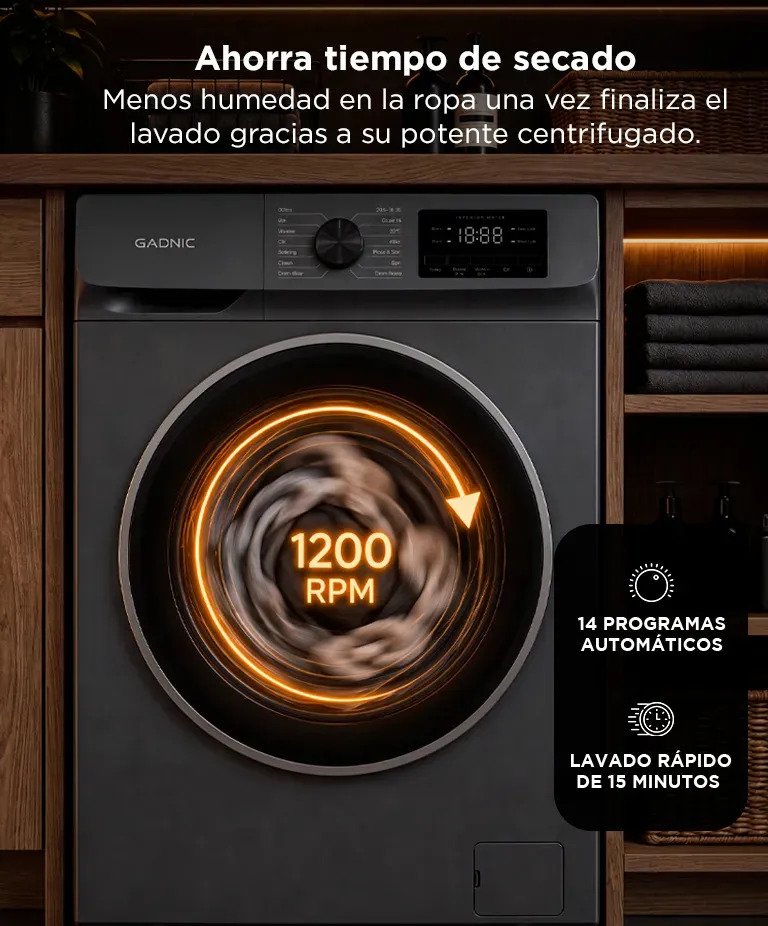 Lavarropas Automatico Gadnic Carga Frontal 75 Kg Motor Inverter 1200 Rpm 14 Programas Clase Energetica A Ultra Slim Design detalle 3