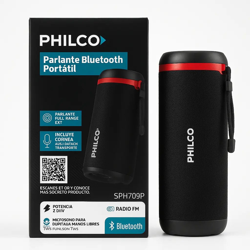Parlante Philco Sph709p Bluetooth 20w Con Luces Rgb Radio Fm Negro