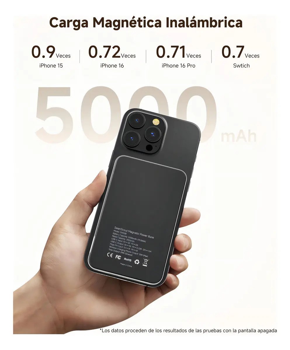 Swanscout 304m 3 En 1 Estacion De Carga Inalambrica Magnetica Power Bank 5000mah Compatible Con Magsafe Soporte Para Iphone 17 Air171615141312 Apple Watch Y Airpods
