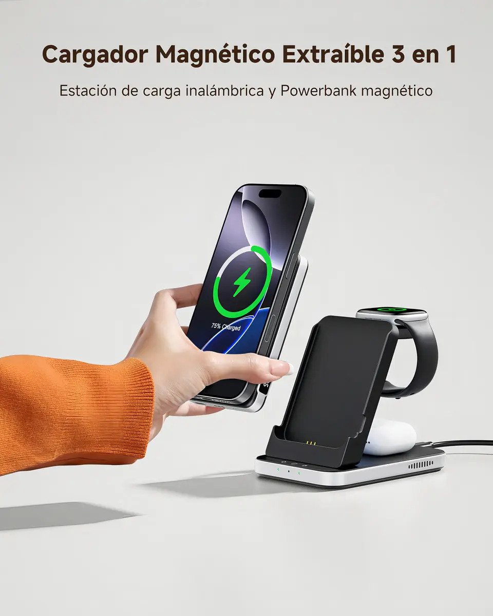 Swanscout 304m 3 En 1 Estacion De Carga Inalambrica Magnetica Power Bank 5000mah Compatible Con Magsafe Soporte Para Iphone 17 Air171615141312 Apple Watch Y Airpods