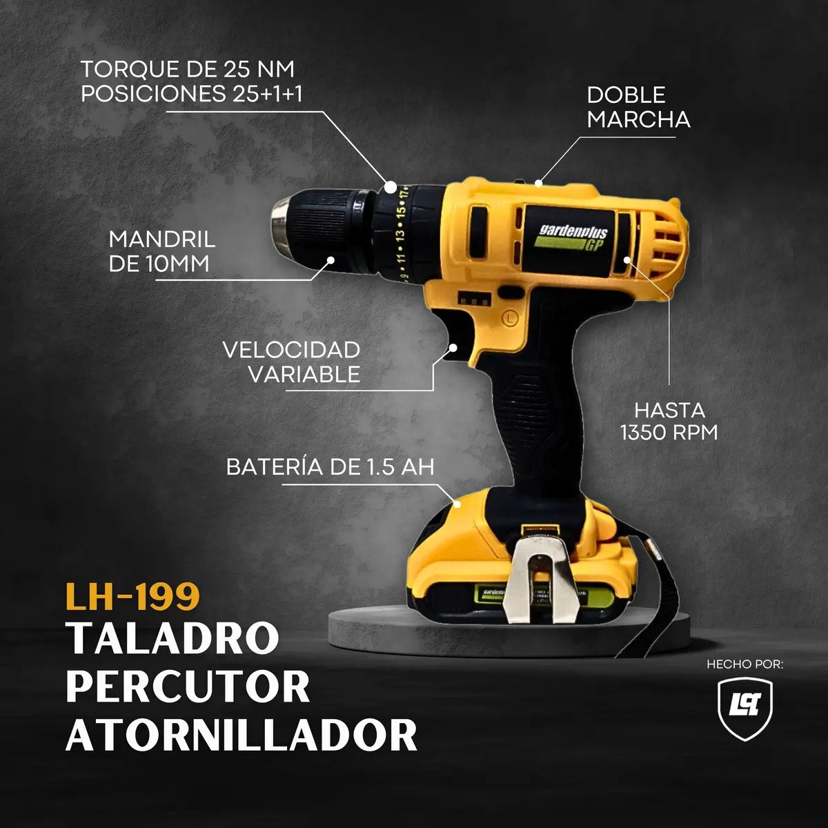 Taladro Atornillador Percutor Gp Garden Plus De Lusqtoff 2 Baterias Inalambrico Mandril 10mm Con Regulador De Torque
