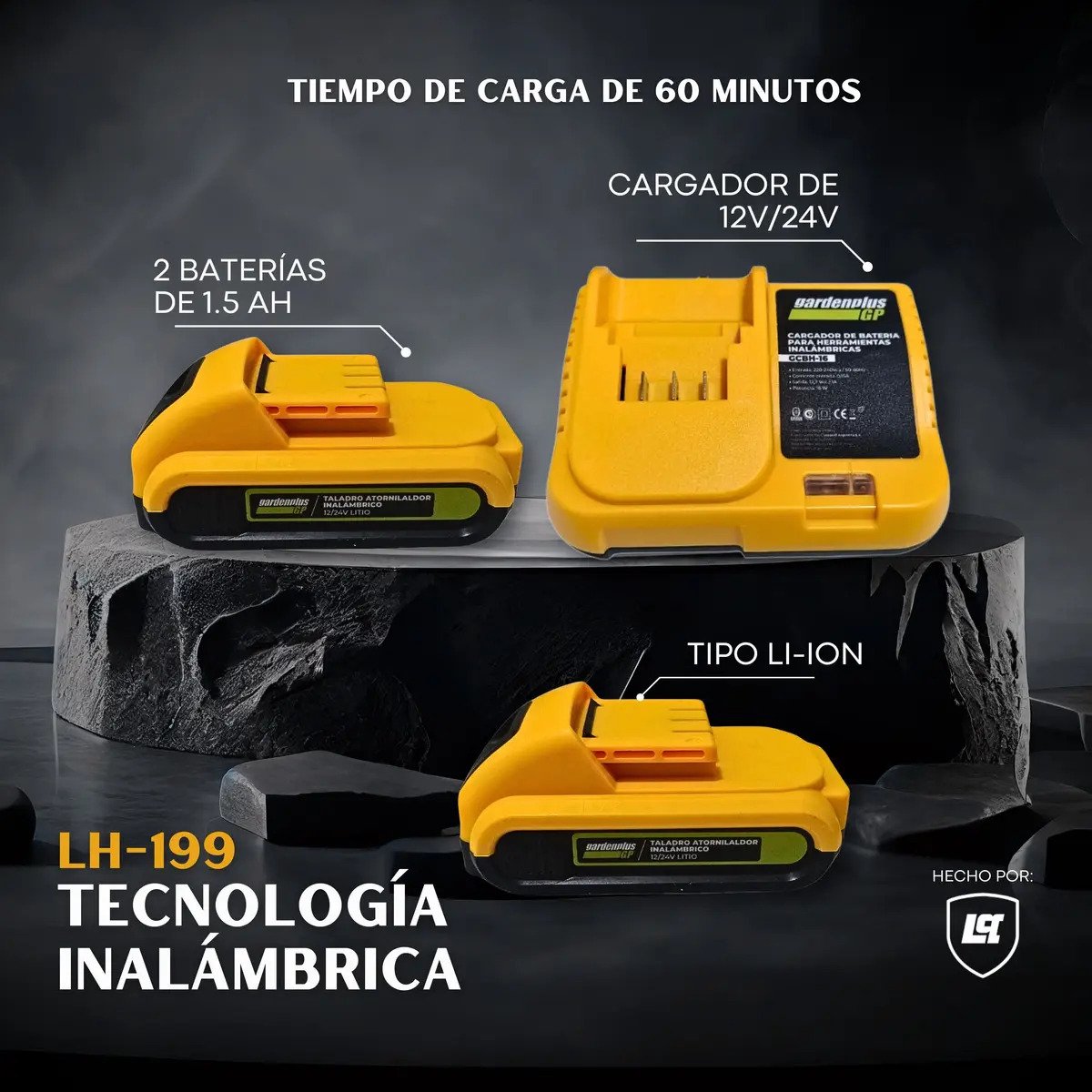 Taladro Atornillador Percutor Gp Garden Plus De Lusqtoff 2 Baterias Inalambrico Mandril 10mm Con Regulador De Torque
