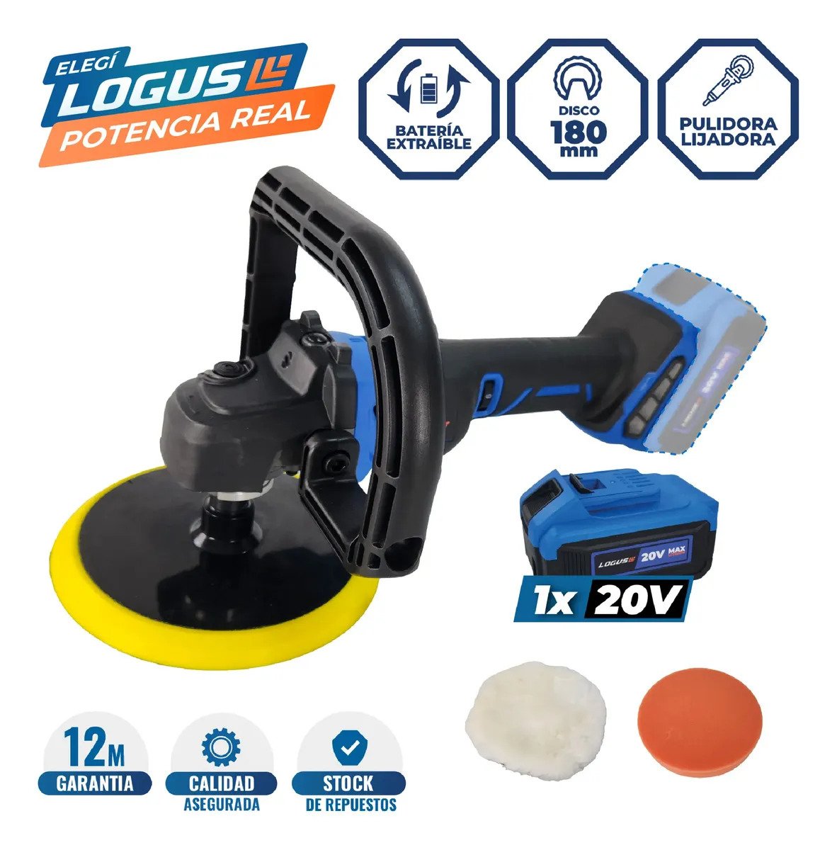 Pulidora Lijadora Logus 20v Inalambrica Brushless Incluye Accesorios