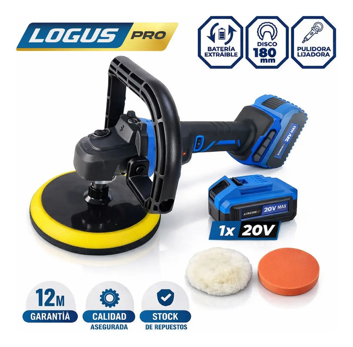 Pulidora Lijadora Logus 20v Inalambrica Brushless Incluye Accesorios