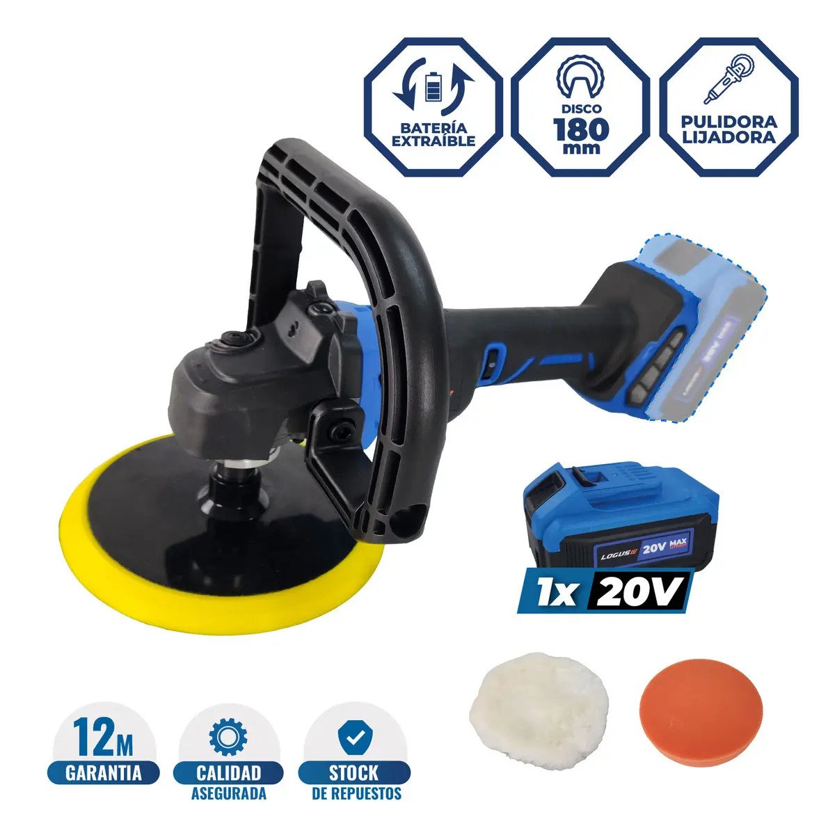 Pulidora Lijadora Logus 20v Inalambrica Brushless Incluye Accesorios
