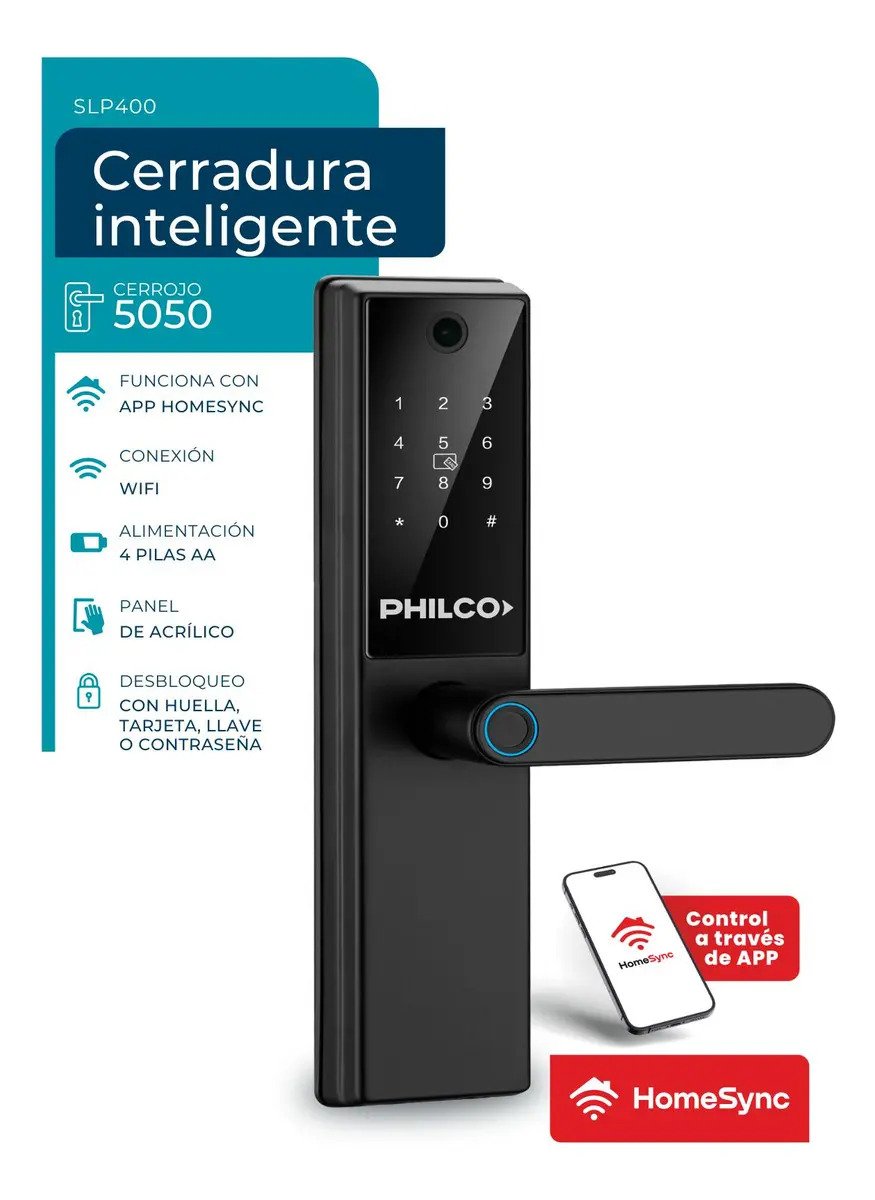 Cerradura Inteligente Philco Slp400 Wifi App Homesync Huella Tarjeta Llave Contrasena