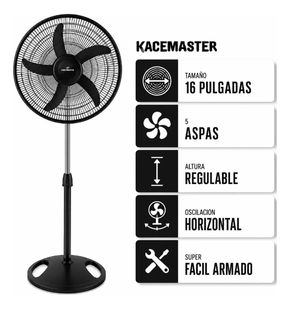 Ventilador De Pie Kacemaster 16 70w 4064 Cm 50 Hz Negro Plastico 5