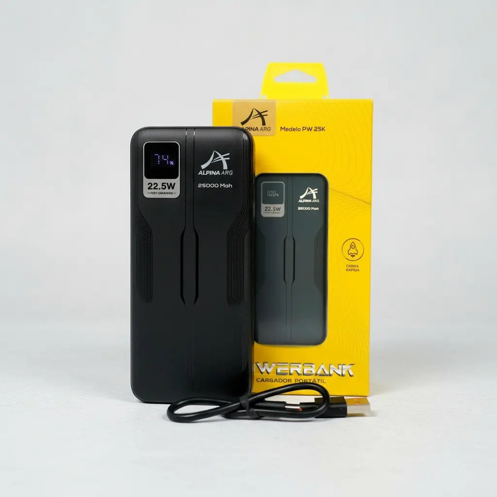 Powerbank Alpina Cargador Portatil 25000mah Ultra Rapida Negro