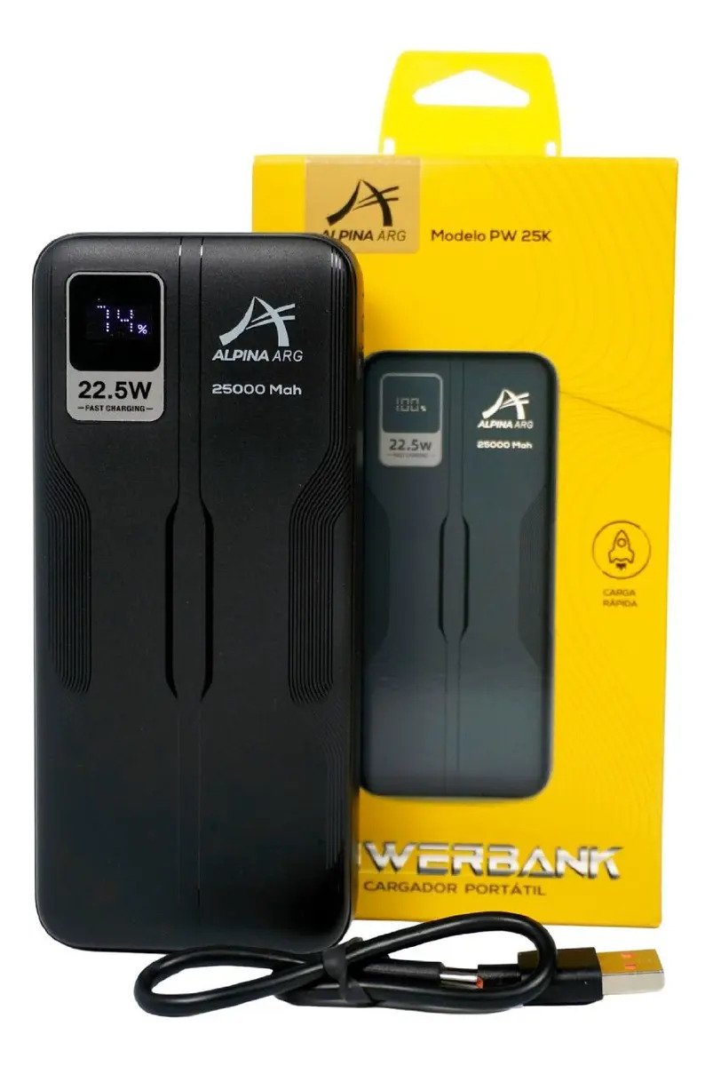 Powerbank Alpina Cargador Portatil 25000mah Ultra Rapida Negro