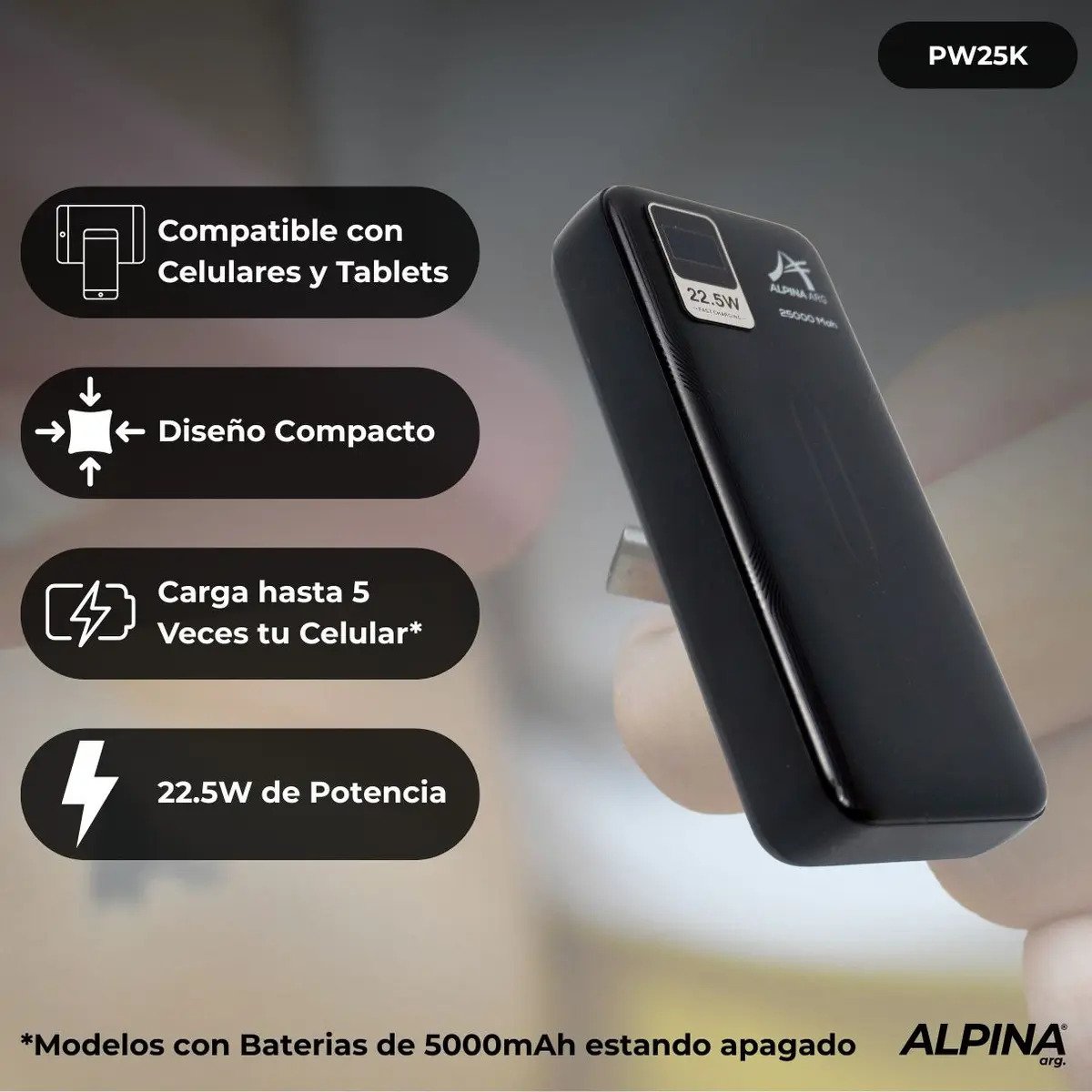 Powerbank Alpina Cargador Portatil 25000mah Ultra Rapida Negro