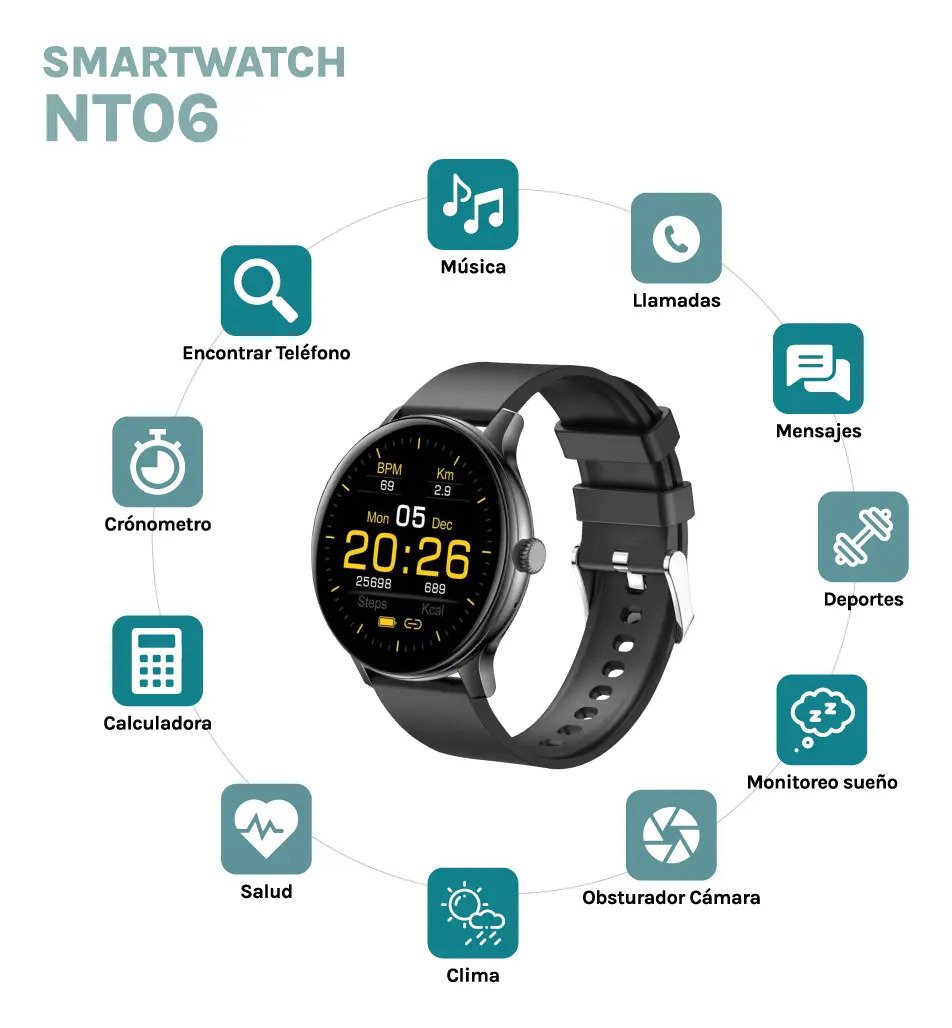 Nictom Nt06 Smartwatch Negro Bluetooth Llamadas Reloj Inteligente