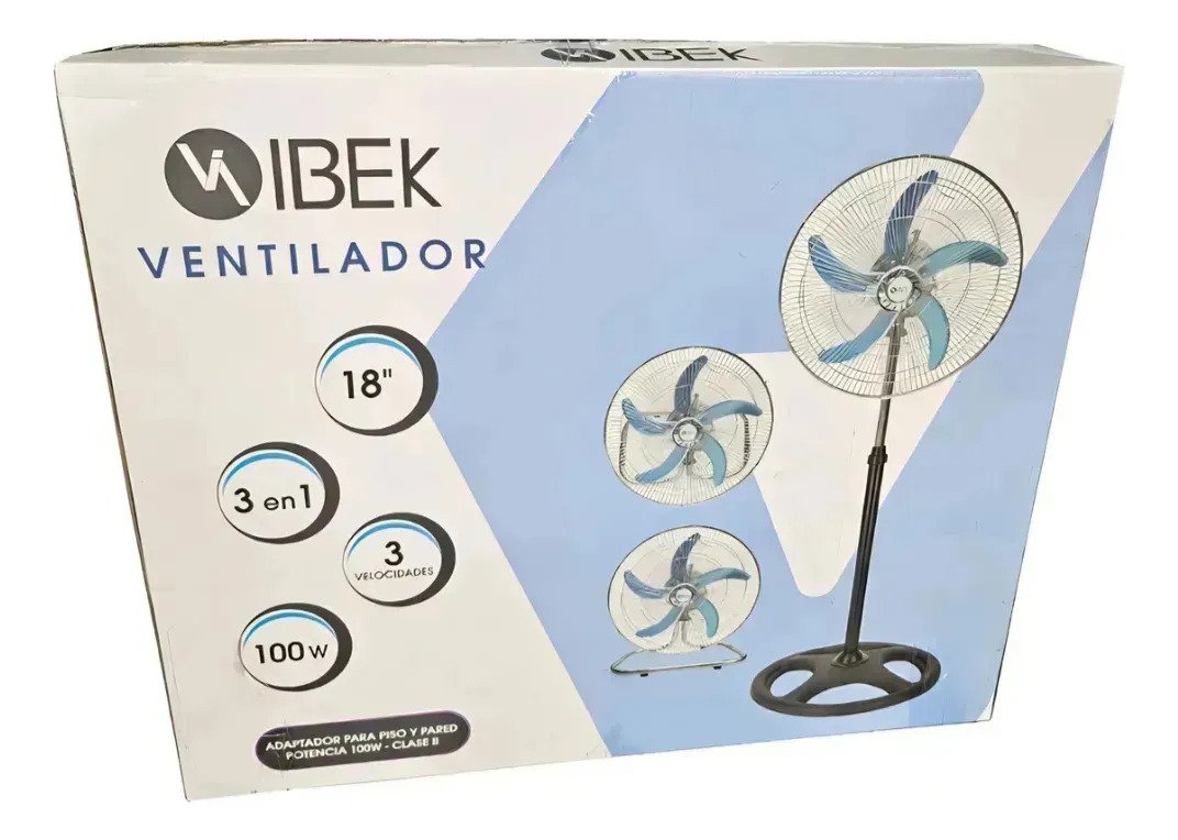 Ventilador 18 Pulgadas Ibek Ikv18 Pie Pared Piso 100w 3 En 1 4572 Cm Gris Plateado Aluminio 5