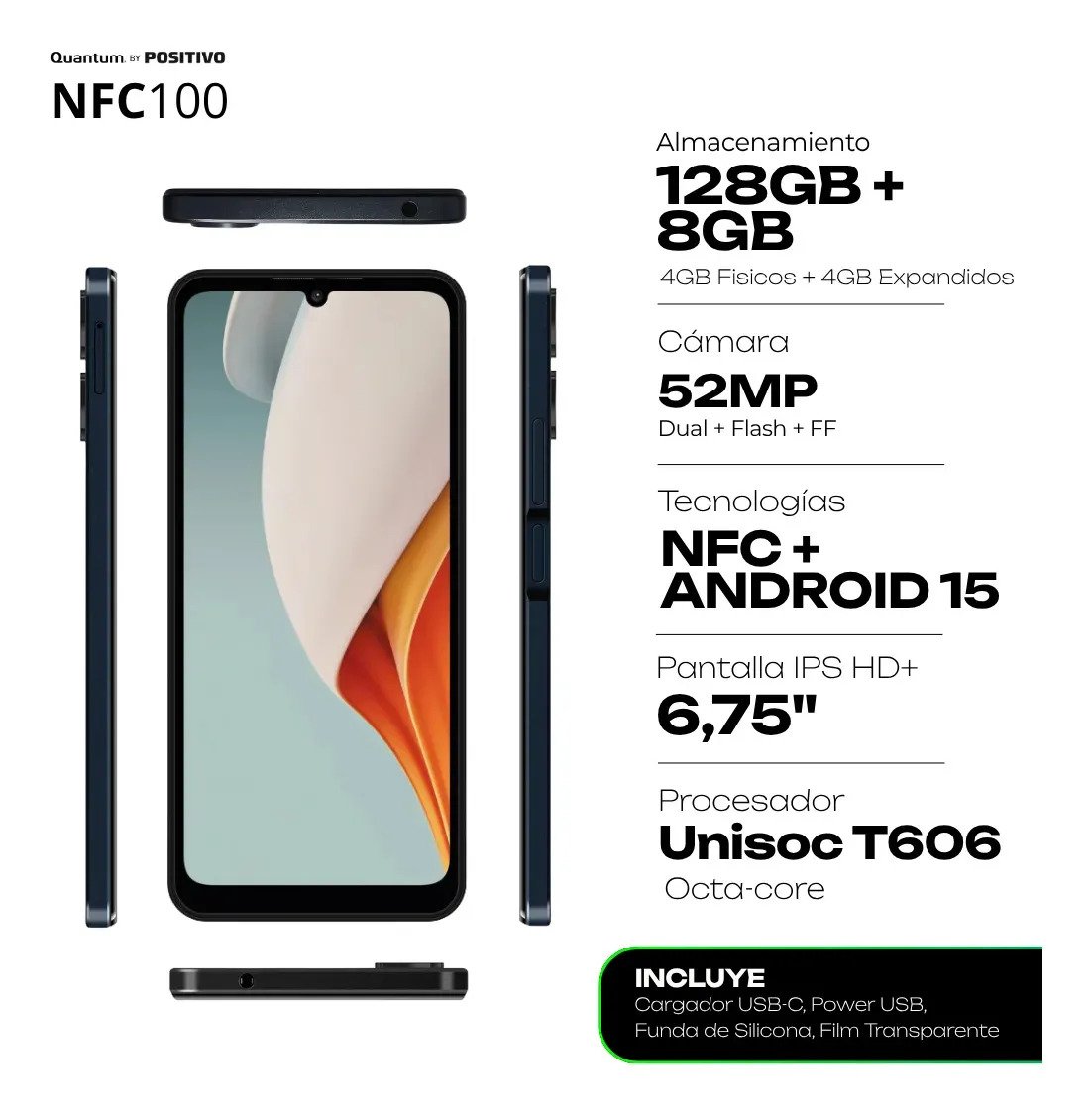 Celular Quantum Nfc100 4gb Ram 128gb Con Nfc Android 15 675 Hd Dual Sim Octacore Huella Digital detalle 2