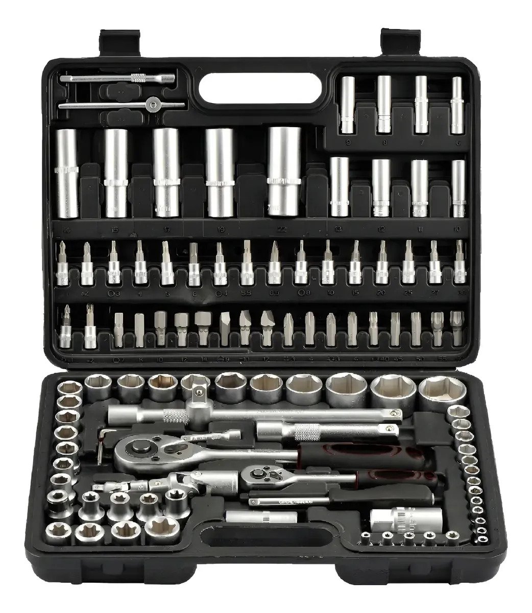 Caja De Herramientas 108 Pzs De Acero Vanadio Premium Plateado