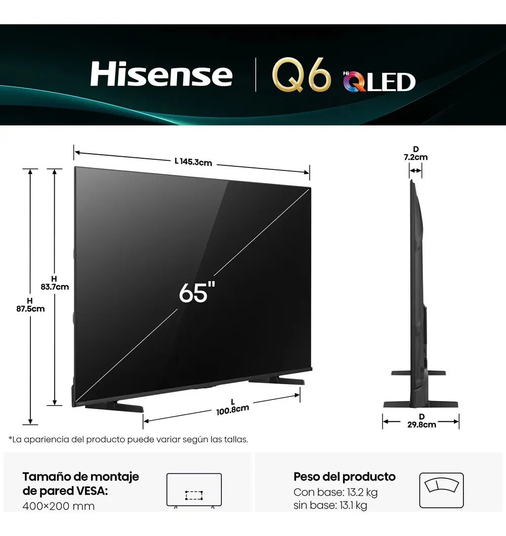 Smart Tv Hisense 65 Pulgadas Qled 65q6qv 4k Modo Deporte Con Ai