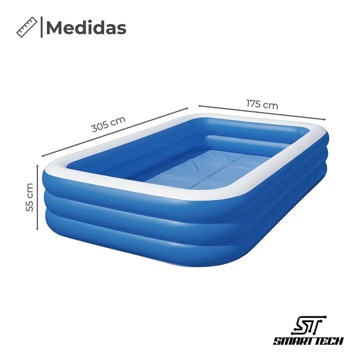 Pileta Piscina Inflable Familiar Infantil Rectangular Reforzada Verano 305 Cm X 175 Cm X 55 Cm 305 Mts 10ft St Smart Tech