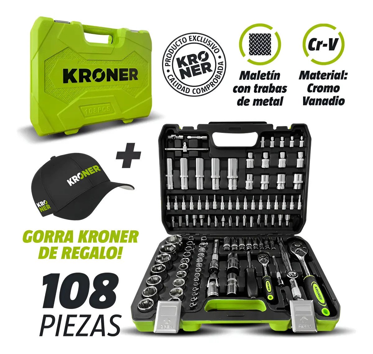 Juego De Tubos Llaves Y Puntas Kroner 108 Piezas Cr Vanadio