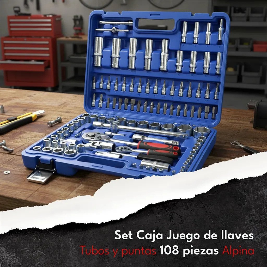 Caja 108 Piezas Juego Llaves Tubos Punta Combinadas Alpina