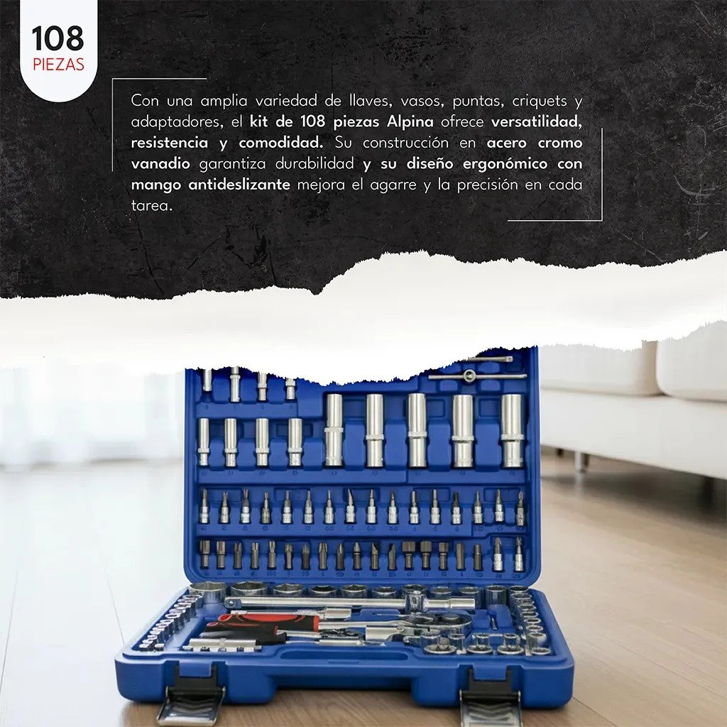 Caja 108 Piezas Juego Llaves Tubos Punta Combinadas Alpina