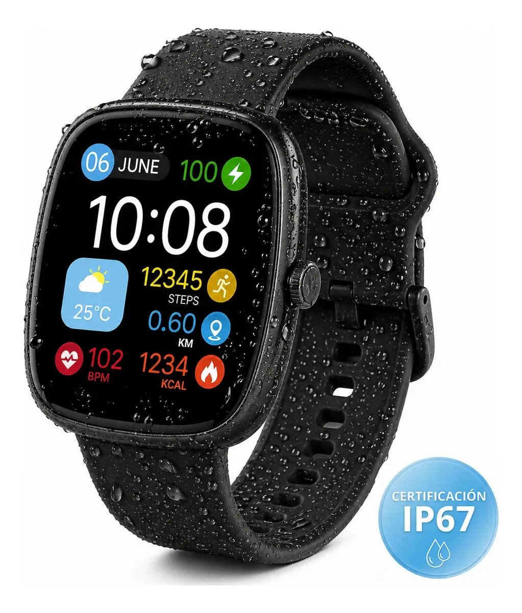 Smartwatch Jd Cairo Pantalla 183 Cuadrado Llamadas Bluetooth Presion Arterial Control De Musica Reloj Inteligente Color Negro