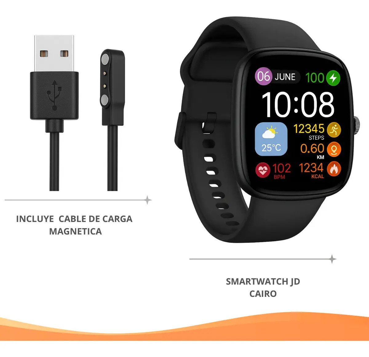 Smartwatch Jd Cairo Pantalla 183 Cuadrado Llamadas Bluetooth Presion Arterial Control De Musica Reloj Inteligente Color Negro
