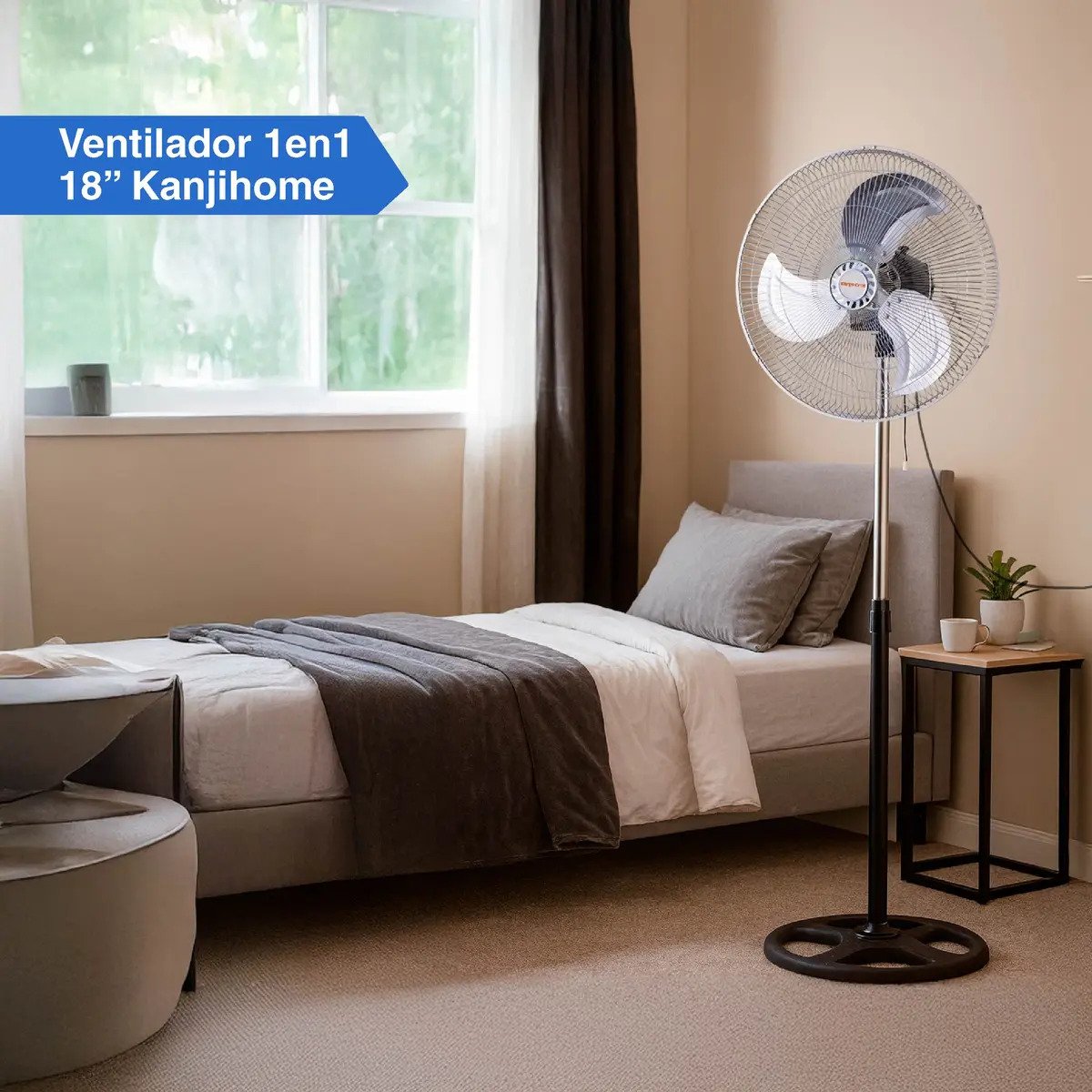 Ventilador Kanjihome 18 Kjh Fh1311 De Pie 90w 150m 3 Aspas De Metal Diametro 4572 Cm