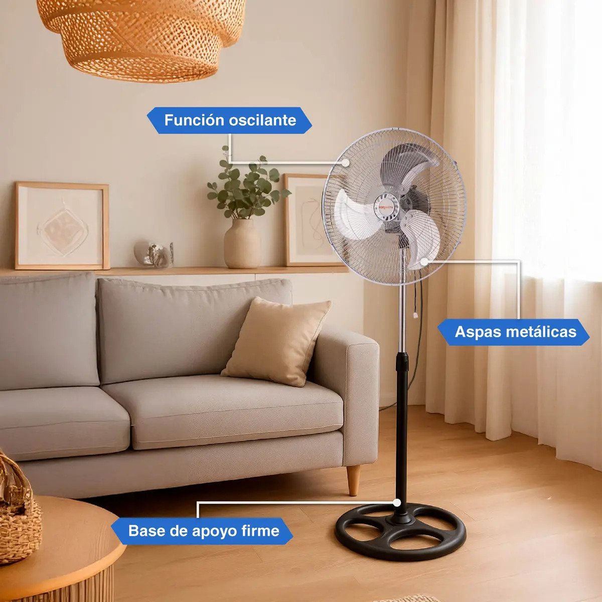 Ventilador Kanjihome 18 Kjh Fh1311 De Pie 90w 150m 3 Aspas De Metal Diametro 4572 Cm