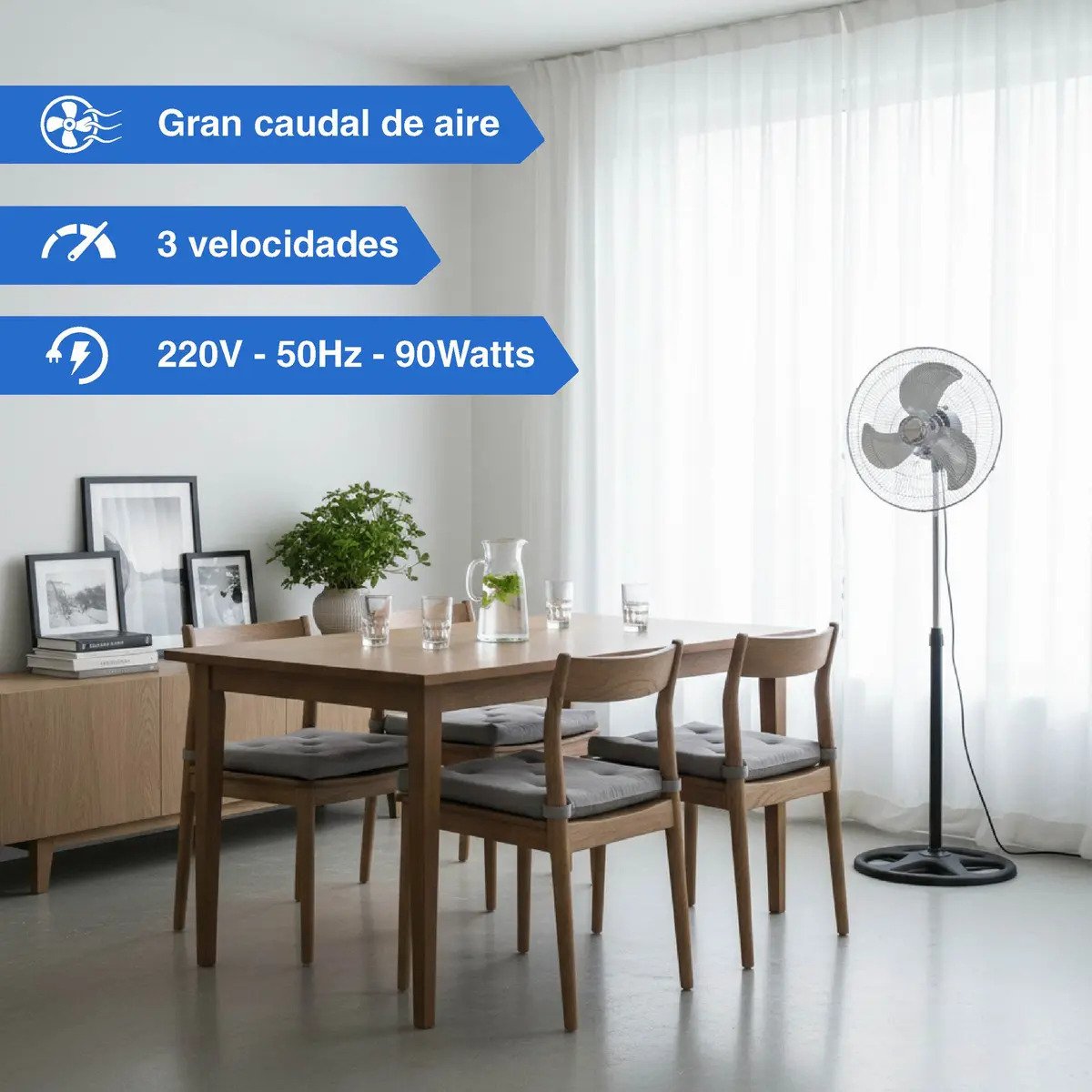 Ventilador Kanjihome 18 Kjh Fh1311 De Pie 90w 150m 3 Aspas De Metal Diametro 4572 Cm