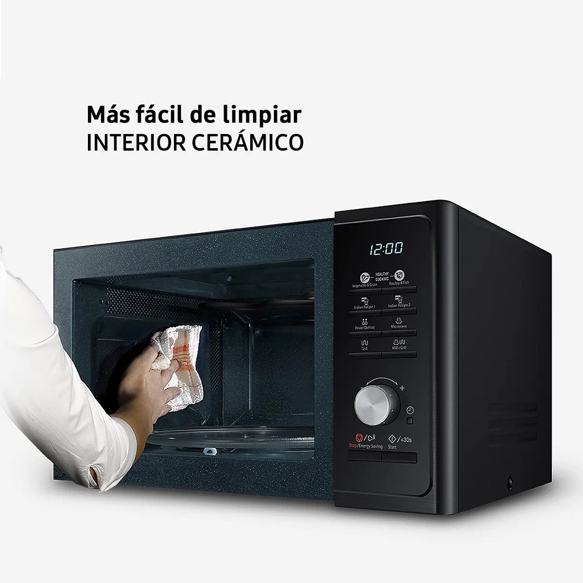 Microondas Grill Samsung De Interior Ceramico Mg23f3k3tak 23l Negro detalle 2