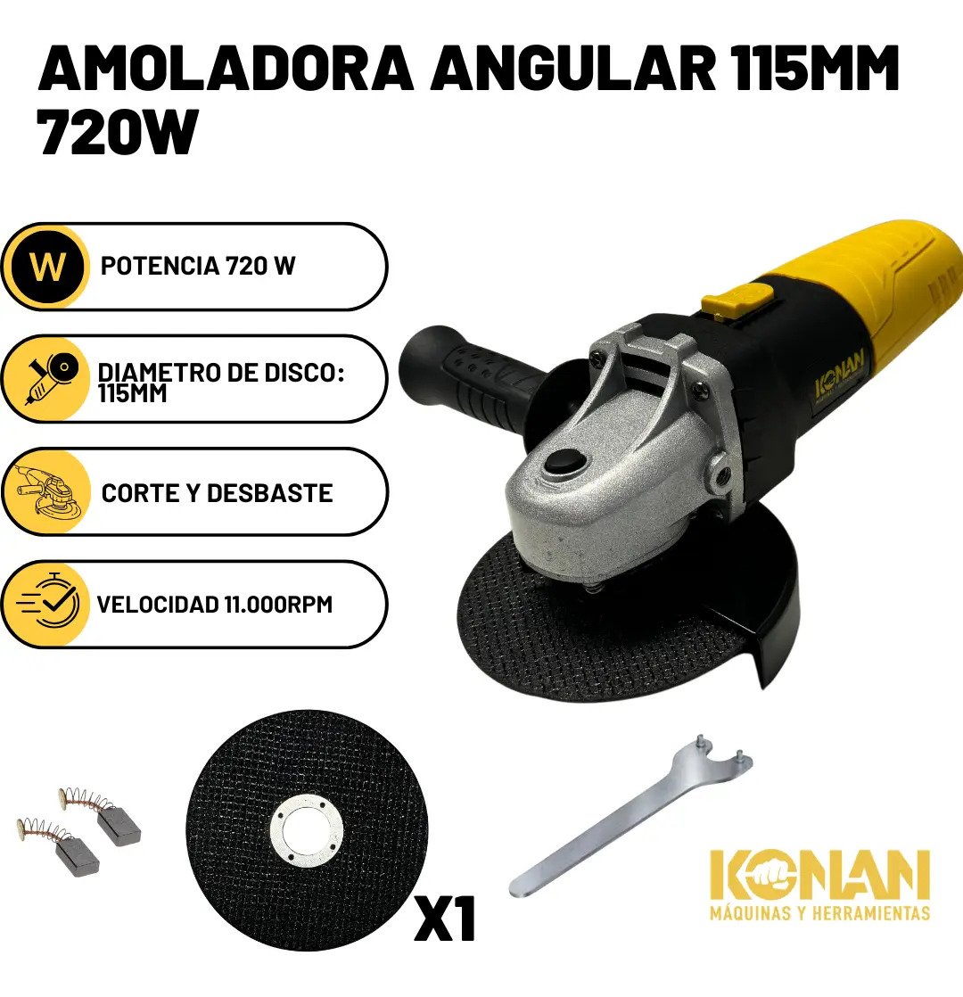 Amoladora Angular Konan 115mm 720w Corte Y Desbaste Electrica