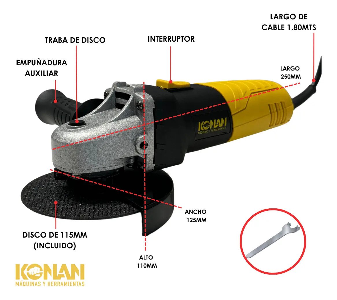 Amoladora Angular Konan 115mm 720w Corte Y Desbaste Electrica