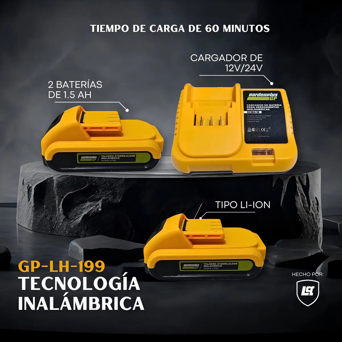 Taladro Atornillador Percutor Gp Garden Plus De Lusqtoff 2 Baterias Inalambrico Mandril 10mm Con Regulador De Torque