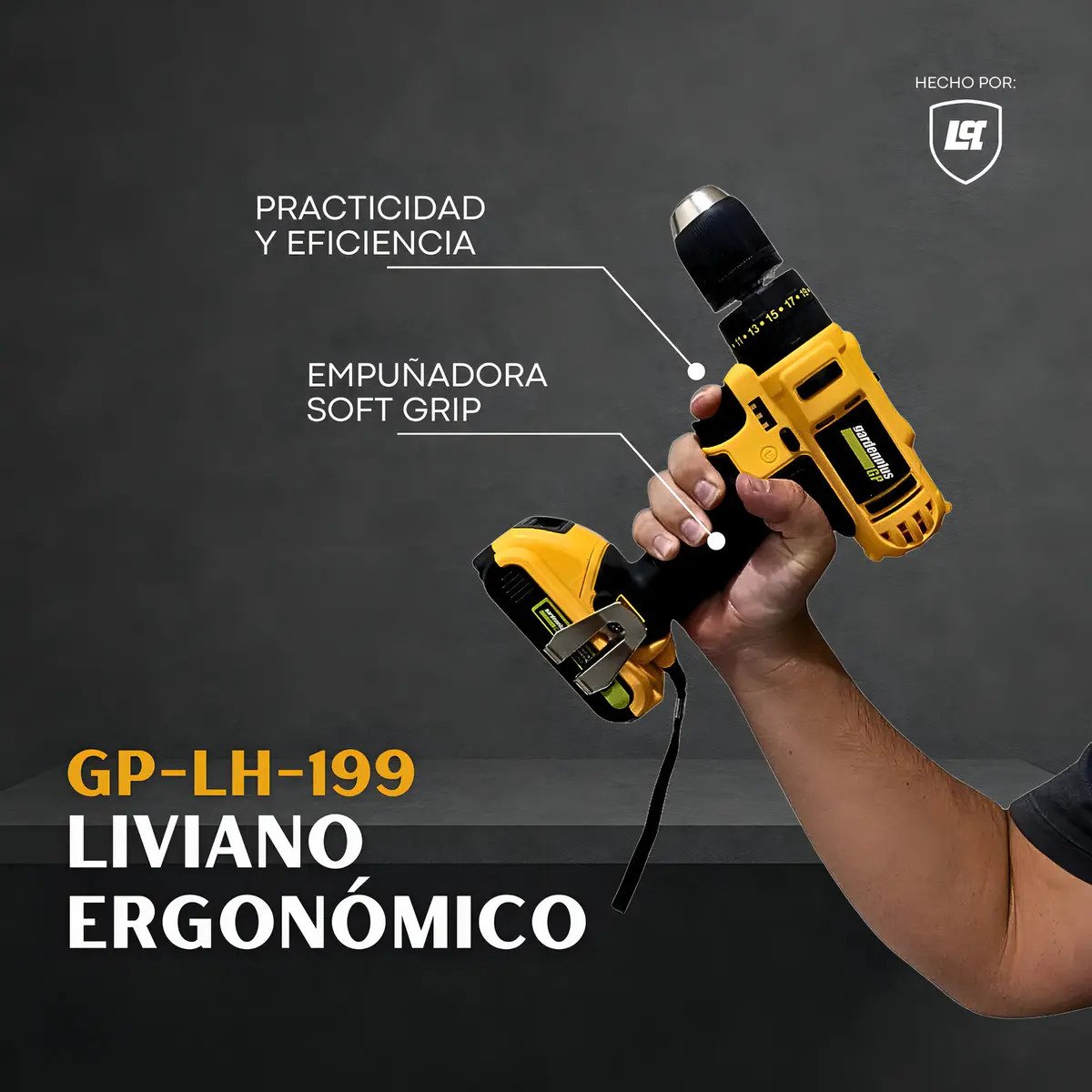 Taladro Atornillador Percutor Gp Garden Plus De Lusqtoff 2 Baterias Inalambrico Mandril 10mm Con Regulador De Torque