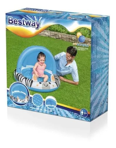 Pileta Inflable Safari Para Bebes Con Techo Bestway 52559 Color Celeste