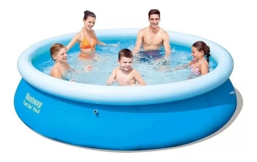 Pileta Inflable Redonda Bestway Fast Set 57266 Liso De 305m X 76cm 3638l Azul Caja