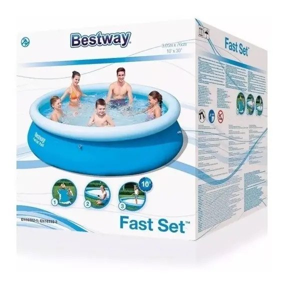 Pileta Inflable Redonda Bestway Fast Set 57266 Liso De 305m X 76cm 3638l Azul Caja