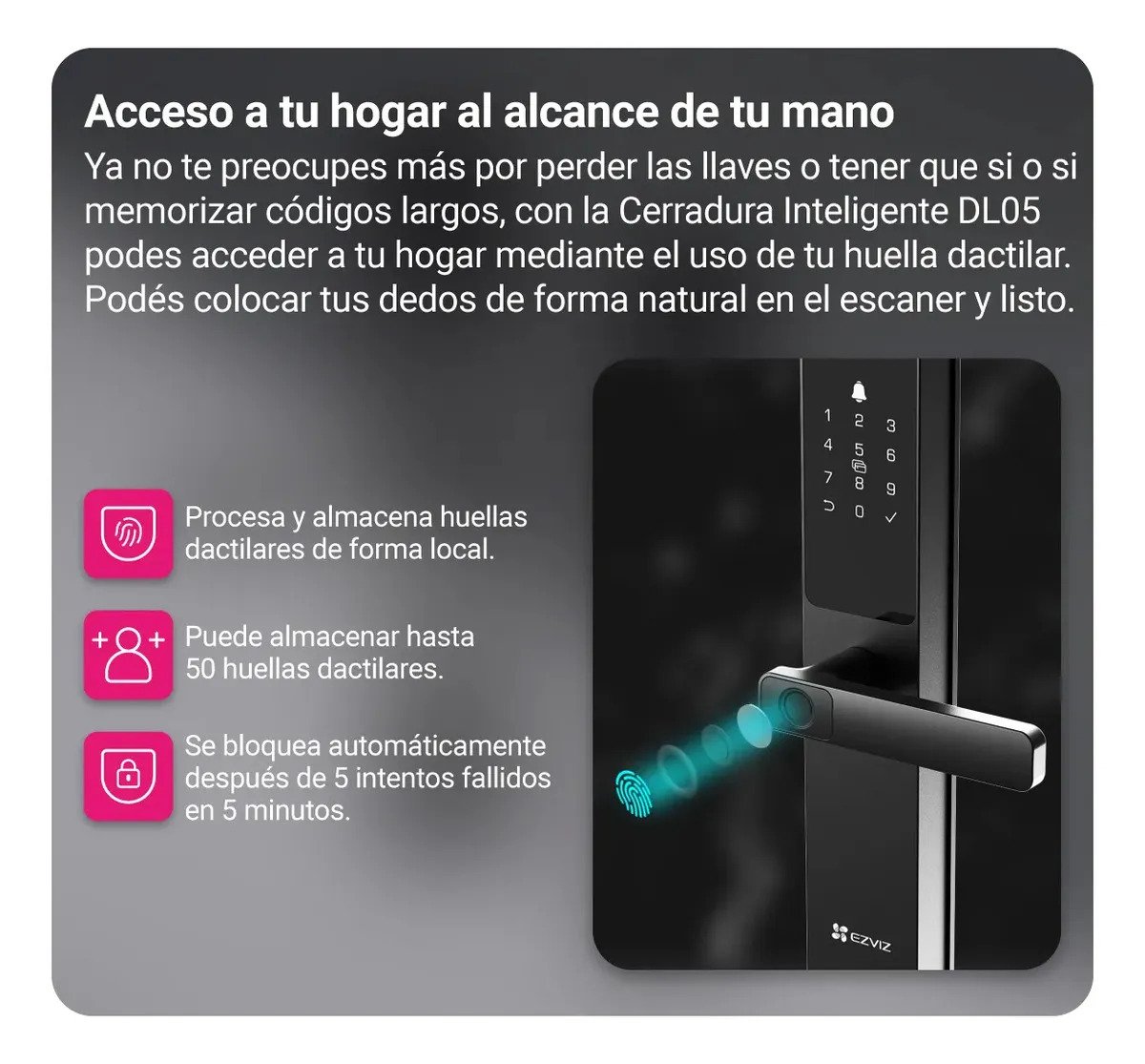 Ezviz Cs Dl05 Cerradura Inteligente Con Huella Dactilar Color Gris