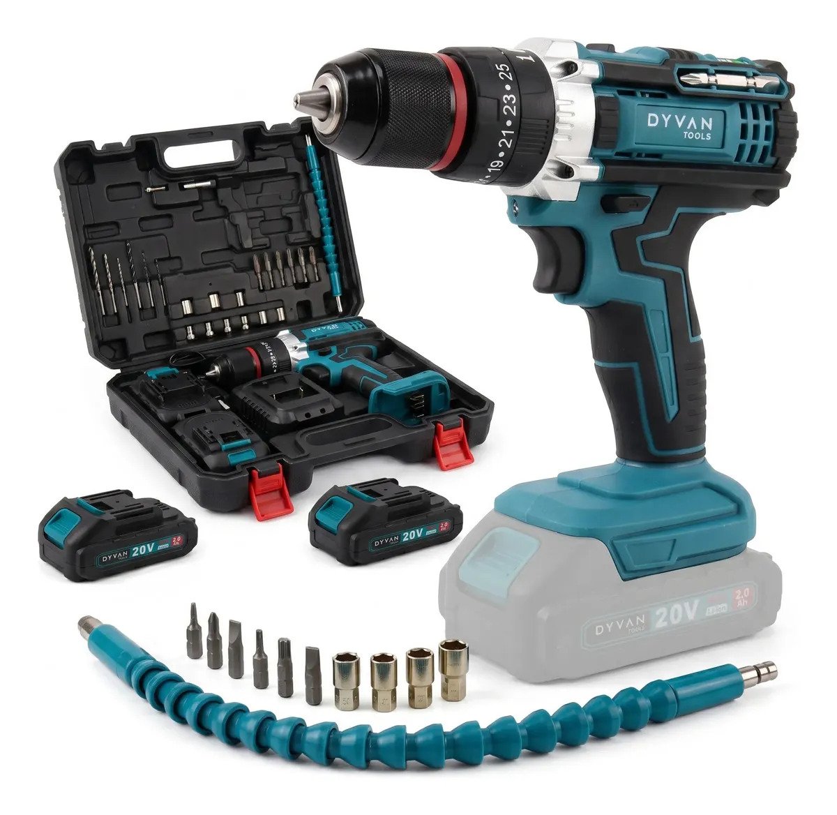 Taladro Percutor Inalambrico Dyvan 20v Con Maletin Y Accesorios