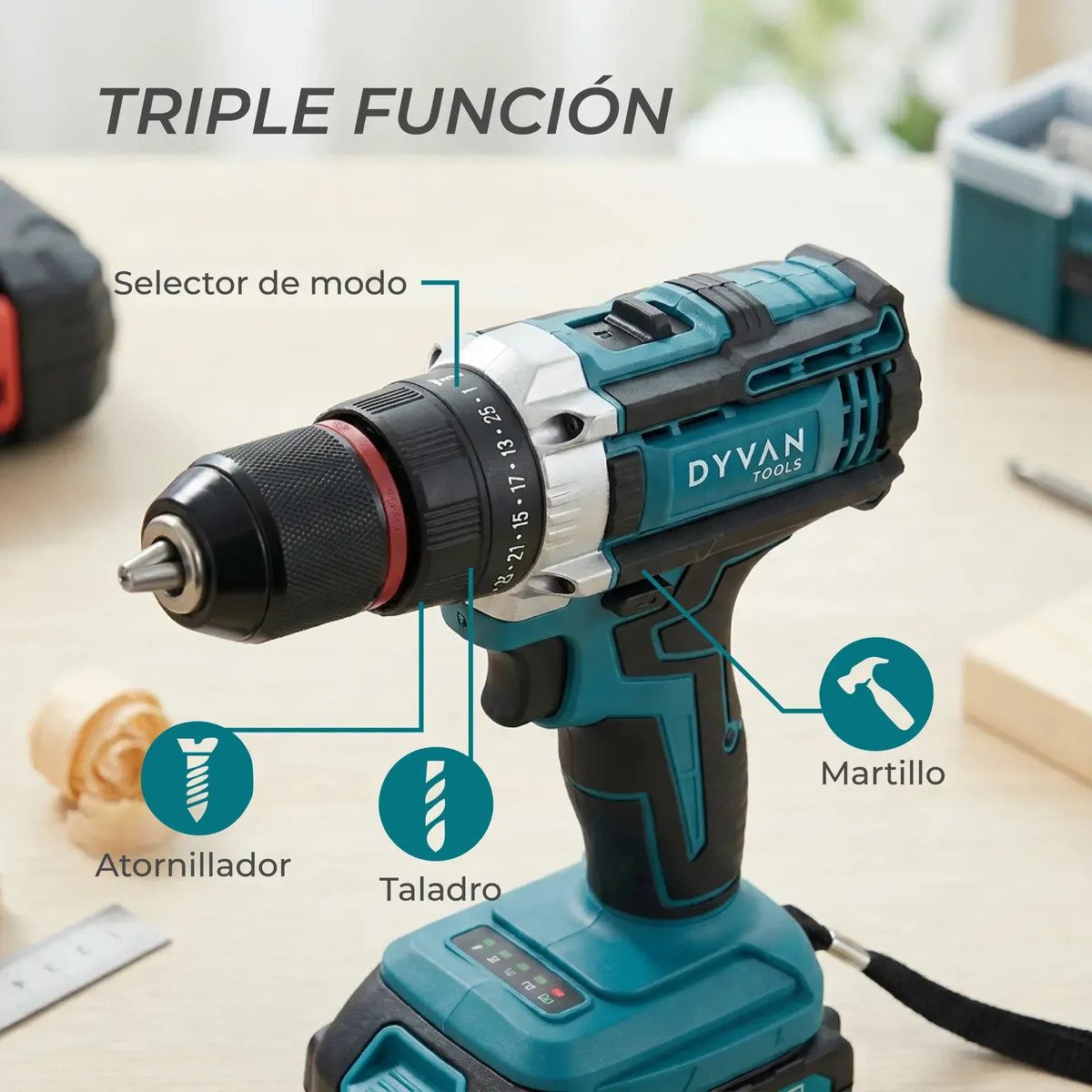 Taladro Percutor Inalambrico Dyvan 20v Con Maletin Y Accesorios