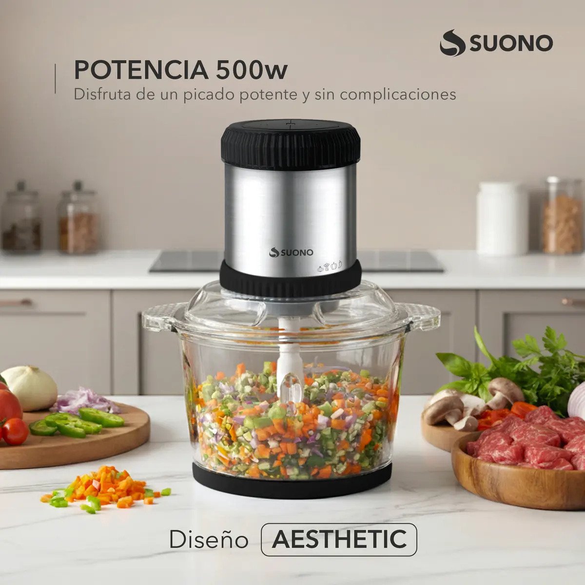 Picadora Procesadora De Alimentos Suono Cortadora 2l Negro