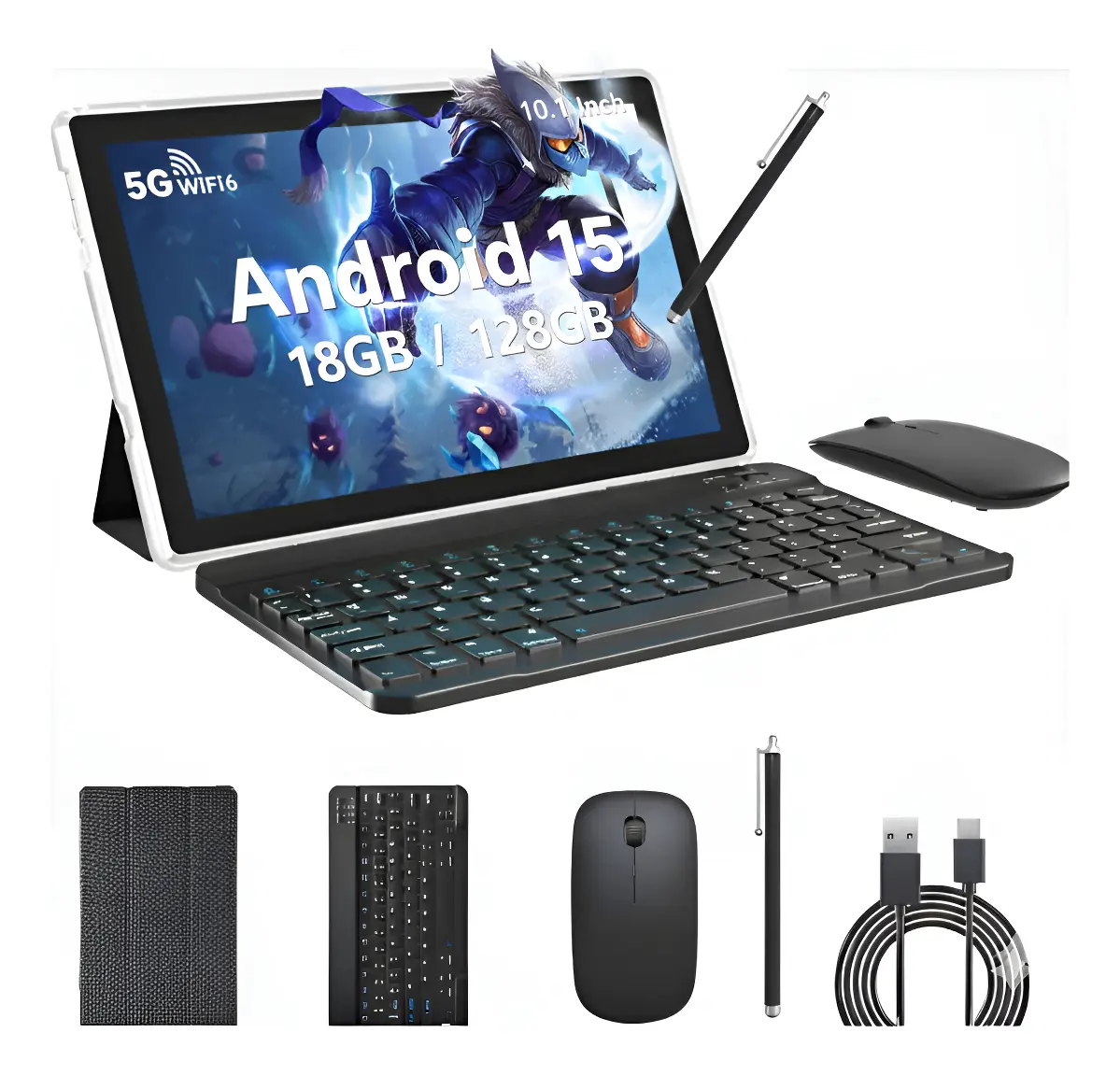 Tablet Con Teclado Android 15 10p 18gb Ram 128gb Rom Negro