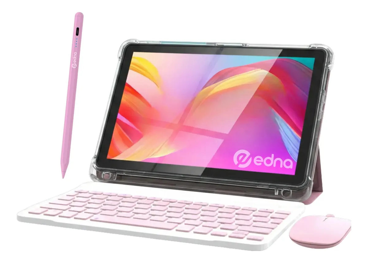 Tablet Edna Studio Pro 10 Pulgadas 4gb Ram 128gb Almacenamiento Procesador Octa Core Android 16 Incluye Teclado Y Mouse Inalambrico Funda Con Tapa Flexible Film Protector Y Edna Pencil Rosa