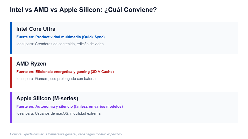 Intel vs AMD vs Apple Silicon comparación